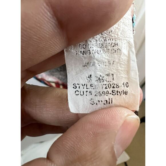 Peach Love Cream Cover Up Cardigan Sweater Red Brown Teal Aztec Open Front S - Picture 4 of 4